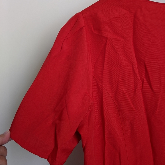 Vintage Red Embroidered Short Sleeve Button Down Blouse - Picture 14 of 16